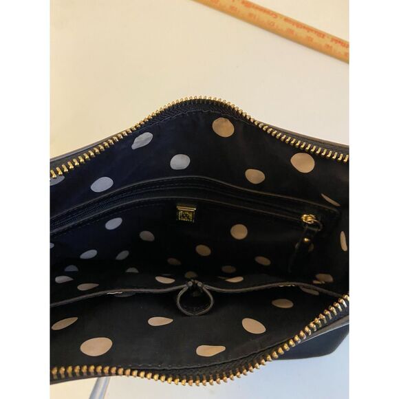 AK Anne Klein Black Leather Shoulder Bag 14x9" 2 zippers - Picture 7 of 7